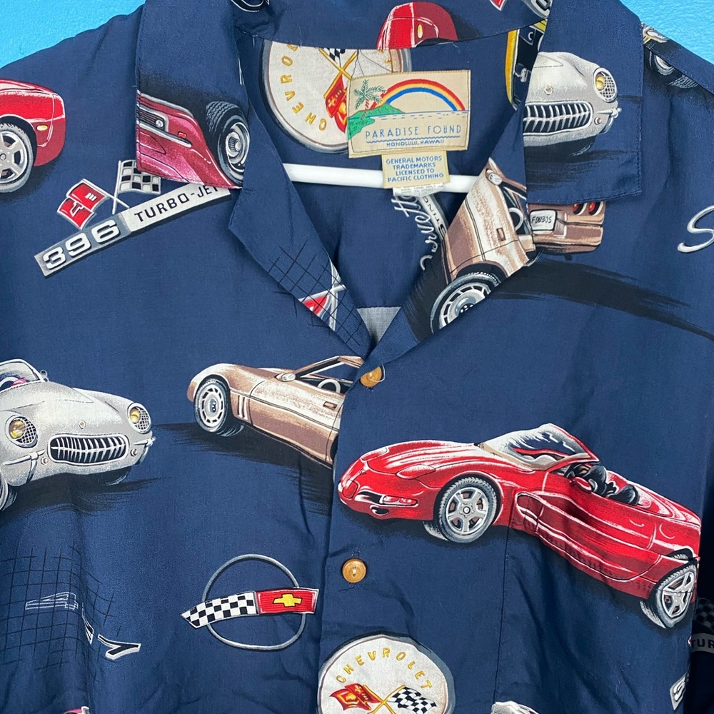 Paradise Found Corvette Hawaii Button Up Cars Hawaiian Vacation XL Vintage - Picture 4 of 9